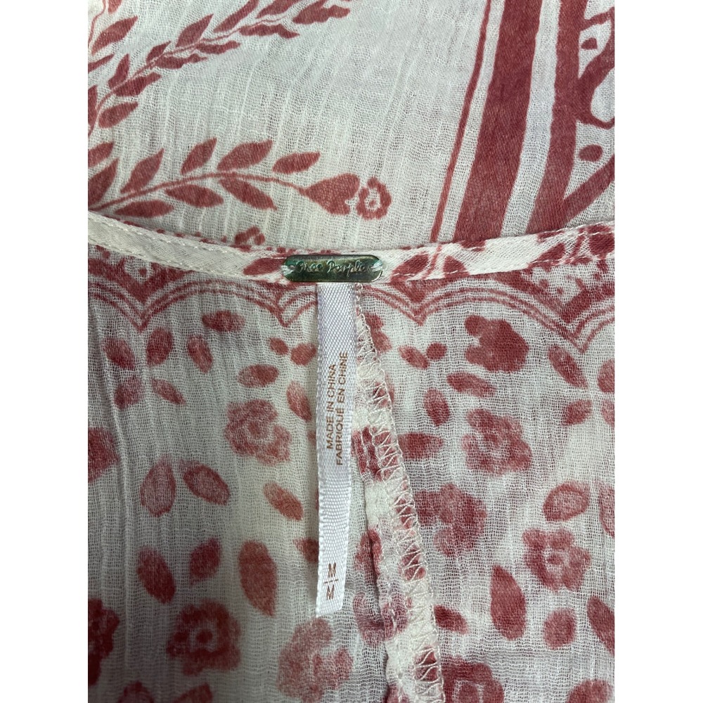 Free People Yo Yo Geo Peasant Blouse Red Cream Paisley Lace Up Tassel Boho M - Picture 14 of 16